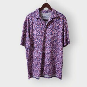 IBKUL Mens XL Polo Shirt Geometric Print UPF 50+ Cooling Blue Red White